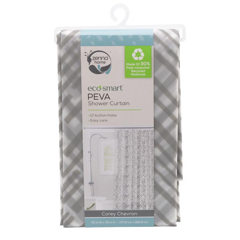 Zenna Home 72 in. H X 70 in. W Gray Corey Chevron Shower Curtain PEVA