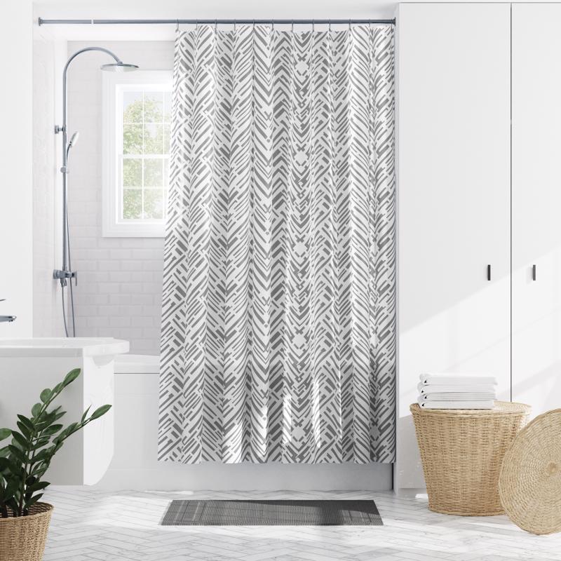 Zenna Home 72 in. H X 70 in. W Gray Corey Chevron Shower Curtain PEVA
