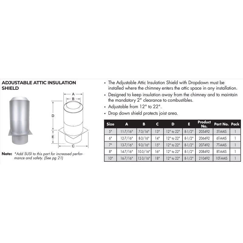 Selkirk Sure-Temp 8 in. D X 22 in. L Stainless Steel Attic Insulation Shield