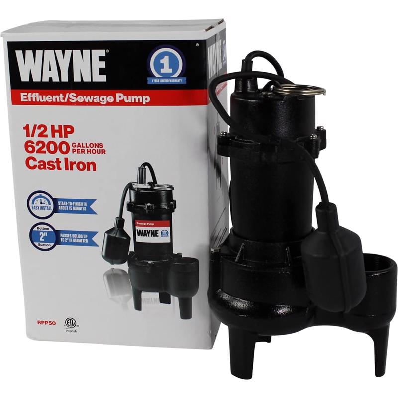 Wayne 1/2 HP 6200 gph Cast Iron Tethered Float Switch Sewage Pump