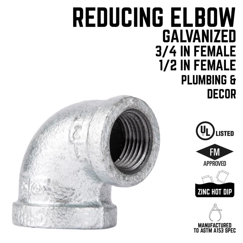 STZ Industries 3/4 in. FIP each X 1/2 in. D FIP Galvanized Malleable Iron 90 degree Reducing Elbow