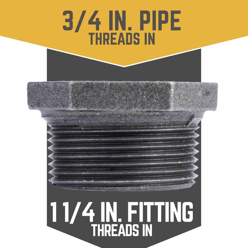 STZ Industries 1-1/4 in. MIP each X 3/4 in. D FIP Black Malleable Iron Hex Bushing