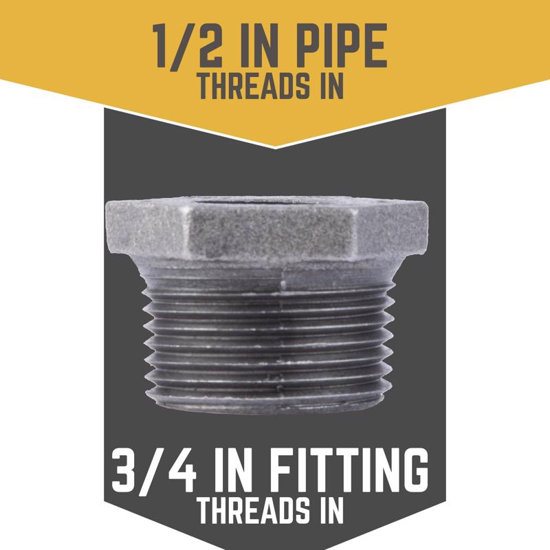 STZ Industries 3/4 in. MIP each X 1/2 in. D FIP Black Malleable Iron Hex Bushing