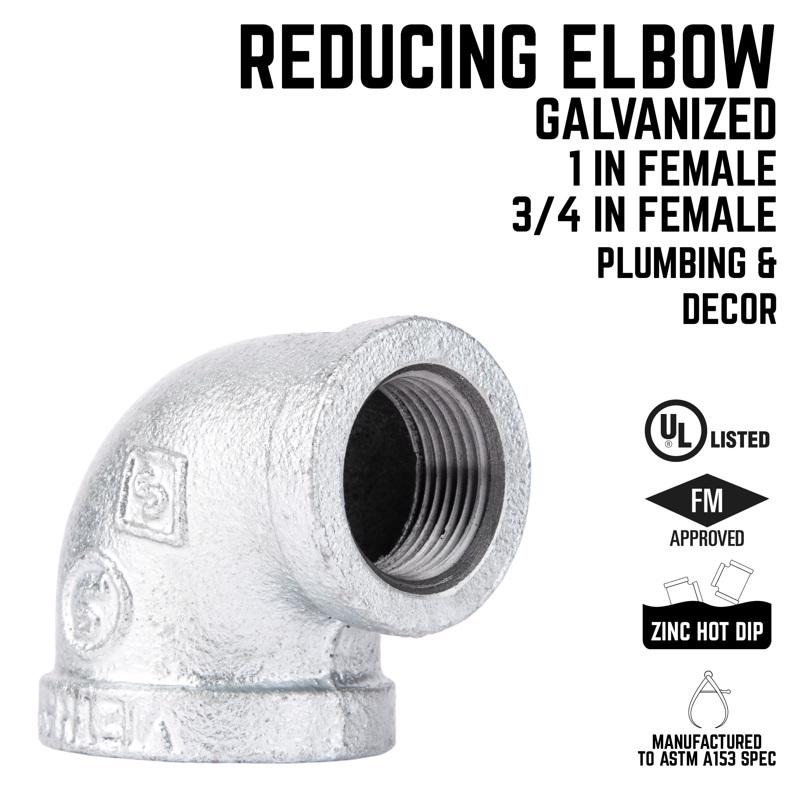 STZ Industries 1 in. FIP each X 3/4 in. D FIP Galvanized Malleable Iron 90 degree Reducing Elbow