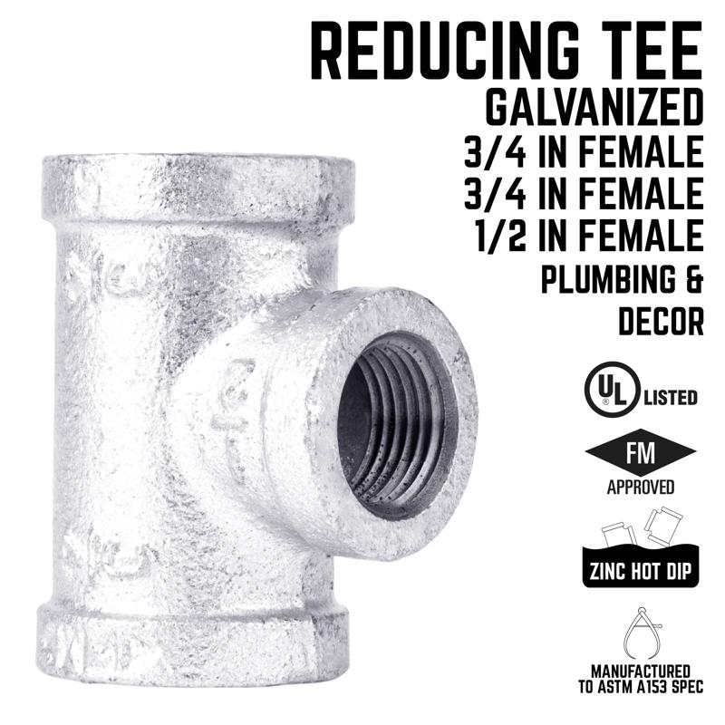 STZ Industries 3/4 in. FIP each X 3/4 in. D FIP 1/2 in. D FIP Galvanized Malleable Iron Tee