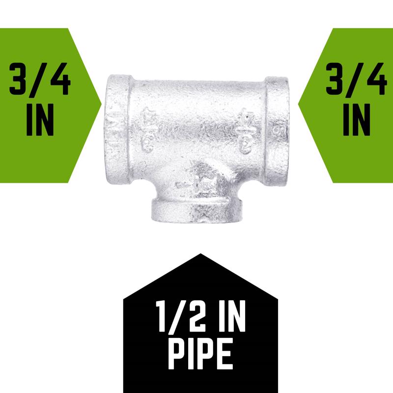 STZ Industries 3/4 in. FIP each X 3/4 in. D FIP 1/2 in. D FIP Galvanized Malleable Iron Tee