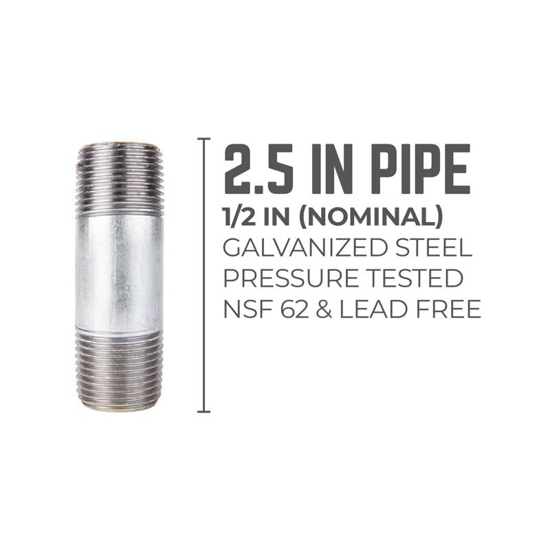 STZ Industries 1/2 in. MIP each X 1/2 in. D MIP Galvanized Steel 2-1/2 in. L Nipple
