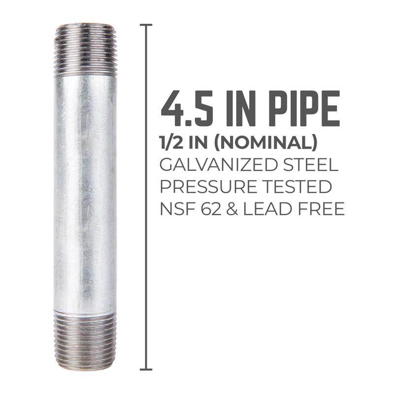 STZ Industries 1/2 in. MIP each X 1/2 in. D MIP Galvanized Steel 4-1/2 in. L Nipple