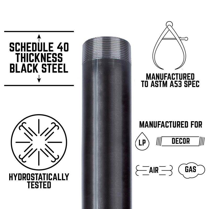 STZ Industries 2 in. MIP each X 2 in. D MIP Black Steel 6 in. L Nipple