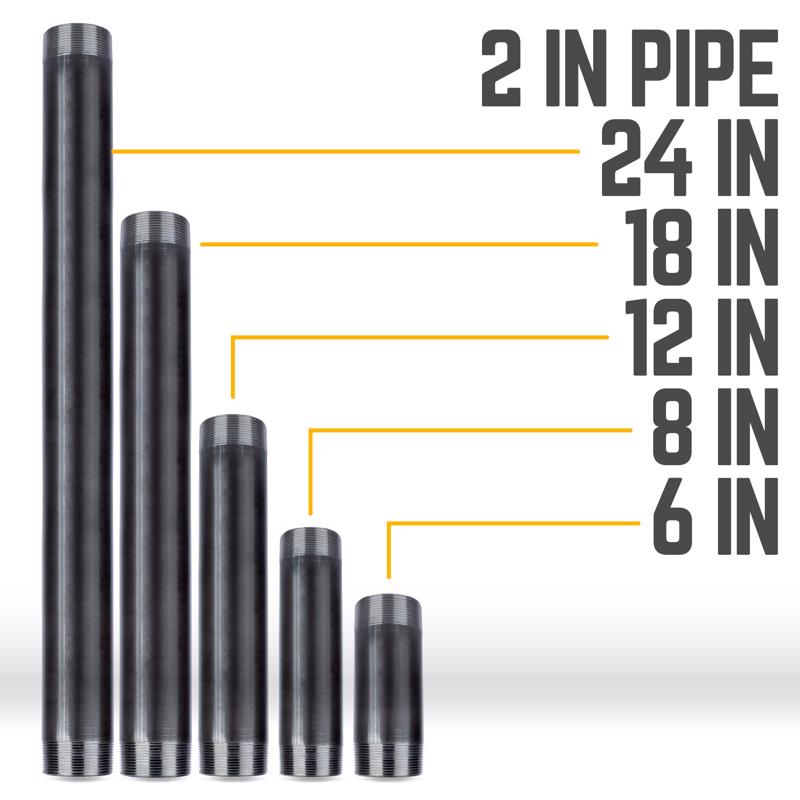 STZ Industries 2 in. MIP each X 2 in. D MIP Black Steel 6 in. L Nipple