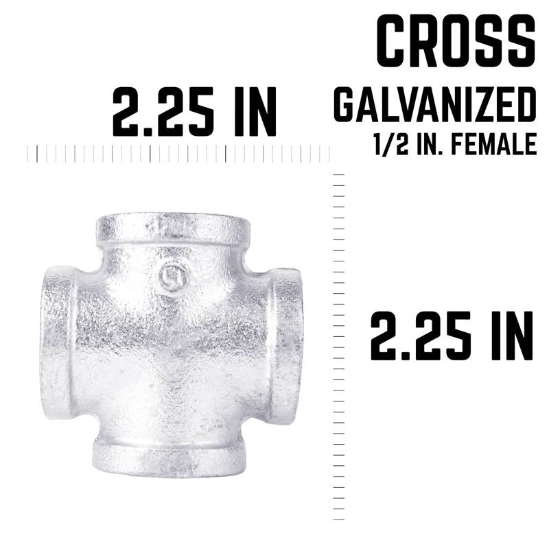 STZ Industries 1/2 in. FIP each X 1/2 in. D FIP 1/2 in. D FIP Galvanized Malleable Iron Cross