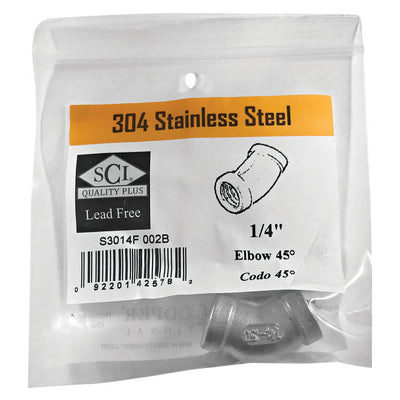 Smith-Cooper 1/4 in. FPT X 1/4 in. D FPT Threaded Stainless Steel 45 Degree Elbow
