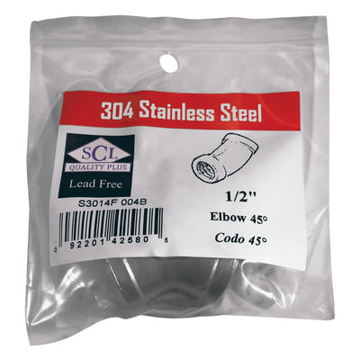 Smith-Cooper 1/2 in. FPT X 1/2 in. D FPT Threaded Stainless Steel 45 Degree Elbow