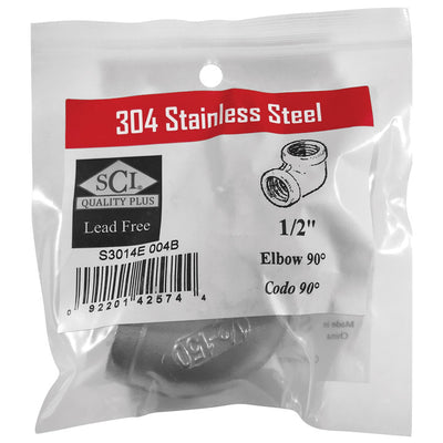 Smith-Cooper 1/2 in. FPT X 1/2 in. D FPT Stainless Steel 90 Degree Elbow