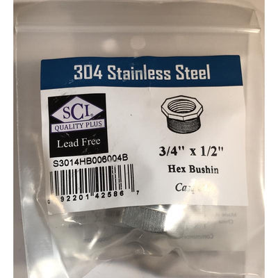 Smith-Cooper 3/4 in. MPT X 1/2 in. D FPT Stainless Steel Hex Bushing