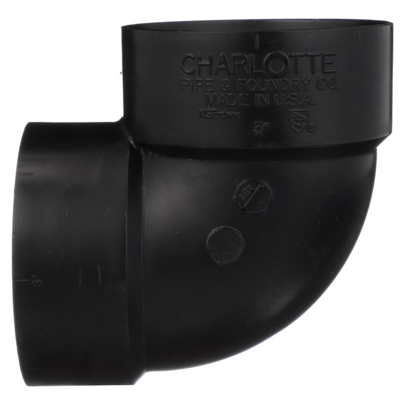 Charlotte Pipe 3 in. Hub X 3 in. D Hub ABS Elbow