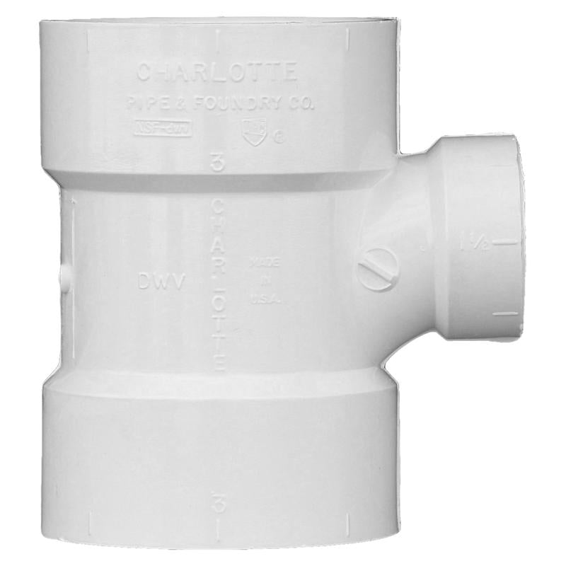 Charlotte Pipe Schedule 40 3 in. Hub X 3 in. D Hub PVC Sanitary Tee