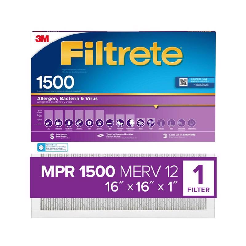 Filtrete 16 in. W X 16 in. H X 1 in. 1500 MPR Pleated Air Filter