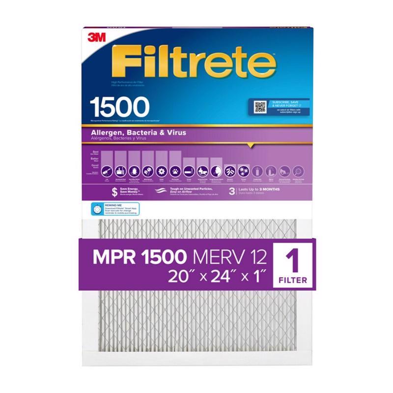 Filtrete 20 in. W X 24 in. H X 1 in. 1500 MPR Pleated Air Filter
