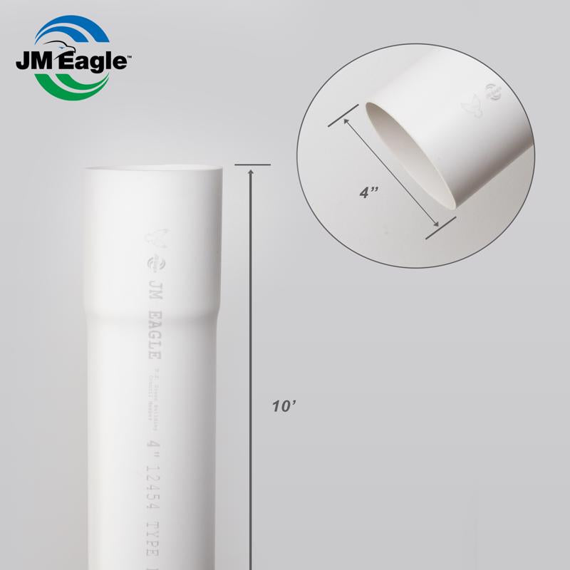 JM Eagle 2729 PVC Sewer Main 4 in. D X 10 ft. L Bell 0 psi