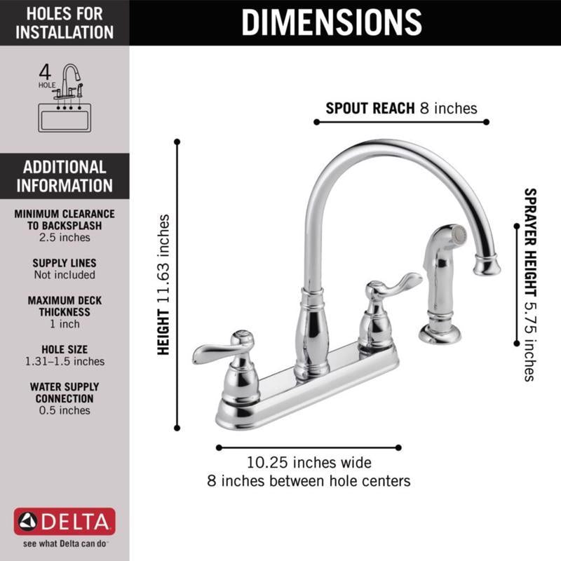 Delta Windemere Two Handle Chrome Kitchen Faucet Side Sprayer Included