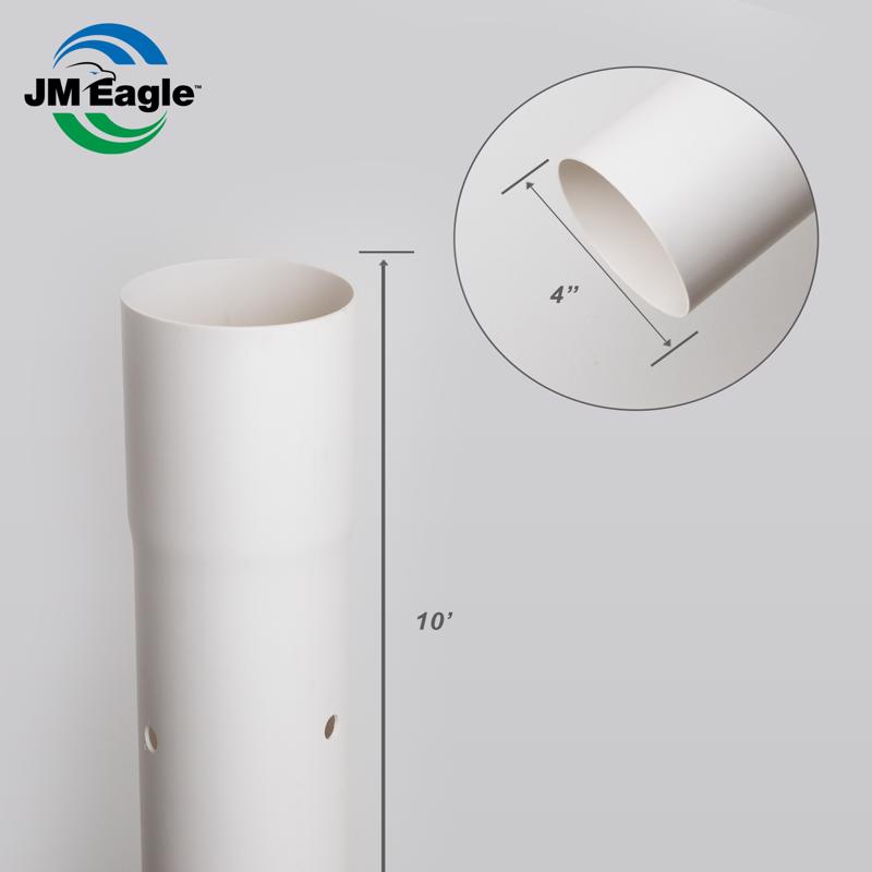 JM Eagle 2729 PVC Perforated Sewer and Drain Pipe 4 in. D X 10 ft. L Bell 0 psi