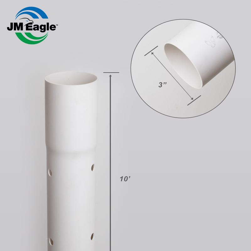 JM Eagle 2729 PVC Perforated Sewer and Drain Pipe 3 in. D X 10 ft. L Bell 0 psi