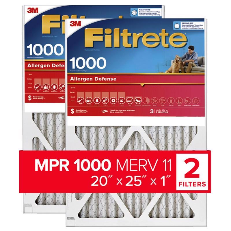 Filtrete 20 in. W X 25 in. H X 1 in. 1000 MPR Pleated Air Filter 2 pk