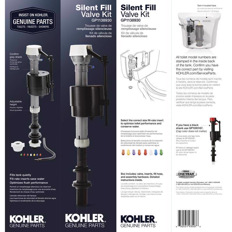 Kohler Genuine Parts Toilet Fill Valve Multicolored Plastic