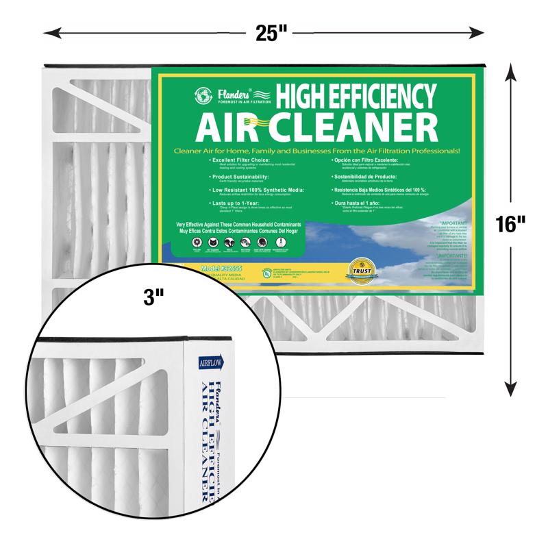 Flanders 16 in. W X 25 in. H X 3 in. Synthetic 8 MERV Pleated Air Filter