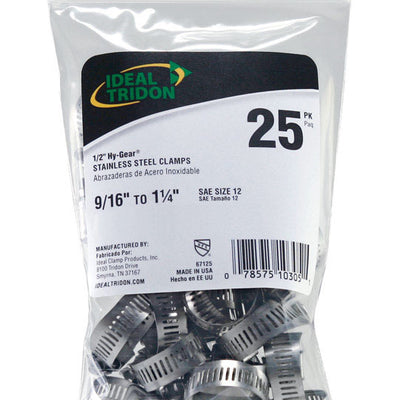 Ideal Tridon Hy Gear 9/16 in to 1-1/4 in. SAE 12 Silver Hose Clamp Stainless Steel Band