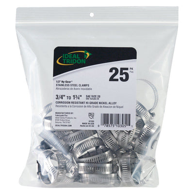 Ideal Tridon Hy Gear 3/4 in to 1-3/4 in. SAE 20 Silver Hose Clamp Stainless Steel Band