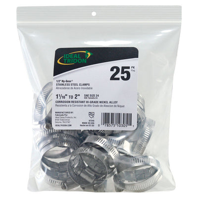 Ideal Tridon Hy Gear 1-1/16 in to 2 in. SAE 24 Silver Hose Clamp Stainless Steel Band