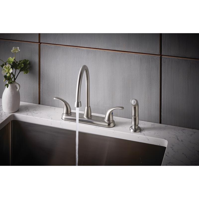 Oakbrook Collection Pacifica Two Handle Brushed Nickel Kitchen Faucet Side Sprayer Included