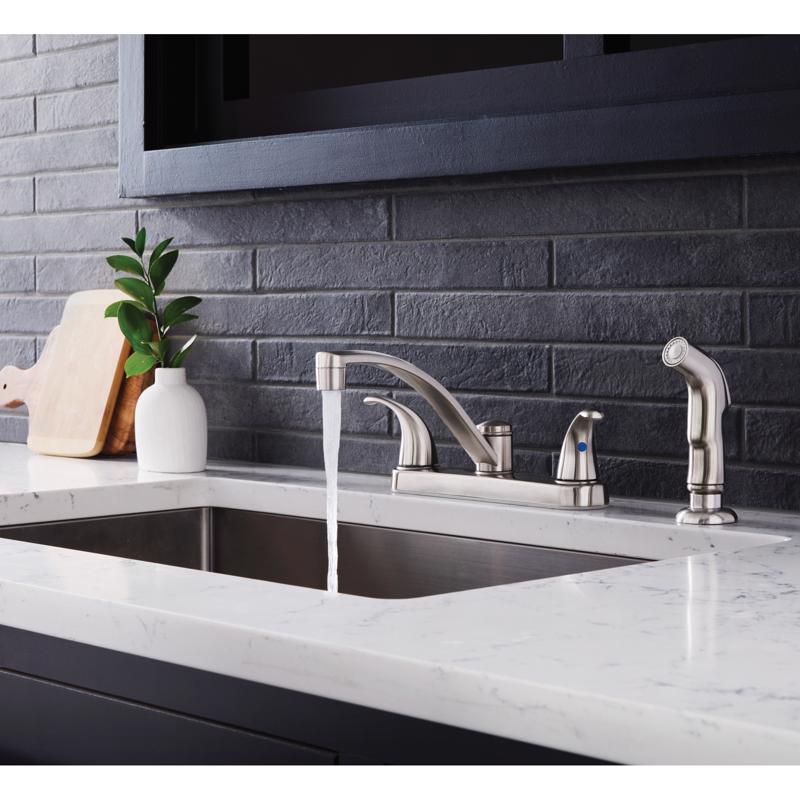 Oakbrook Collection Essentials Two Handle Brushed Nickel Kitchen Faucet Side Sprayer Included