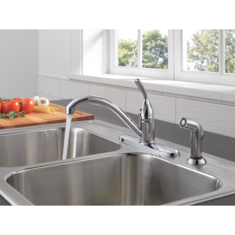 Delta Classic One Handle Stainless Steel Kitchen Faucet Side Sprayer Included