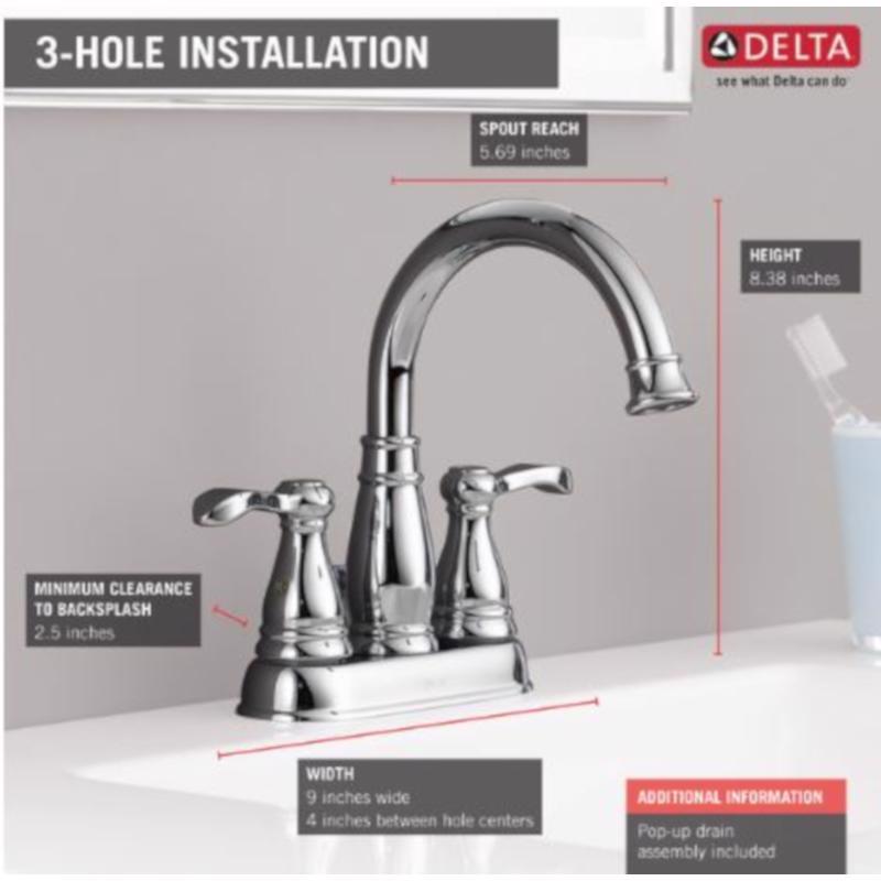 Delta Porter Chrome Traditional Centerset Bathroom Sink Faucet 4 in.