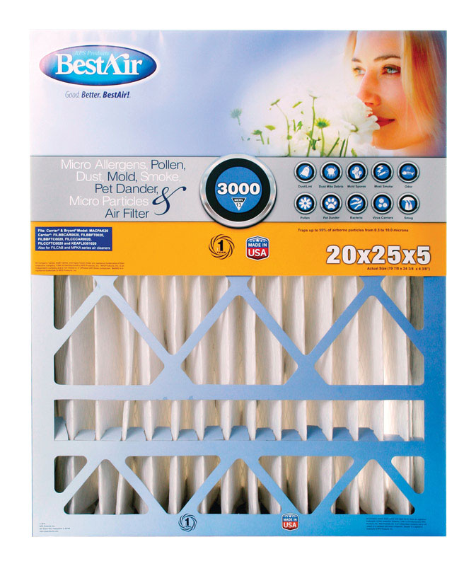 BestAir 20 in. W X 25 in. H X 5 in. 13 MERV Pleated Air Filter
