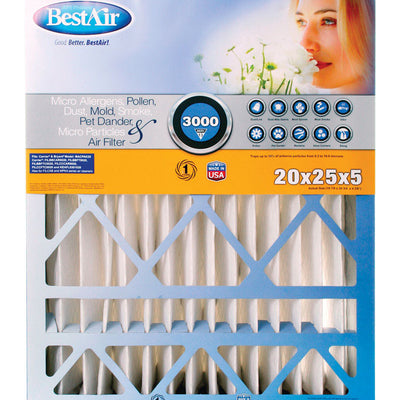 BestAir 20 in. W X 25 in. H X 5 in. 13 MERV Pleated Air Filter