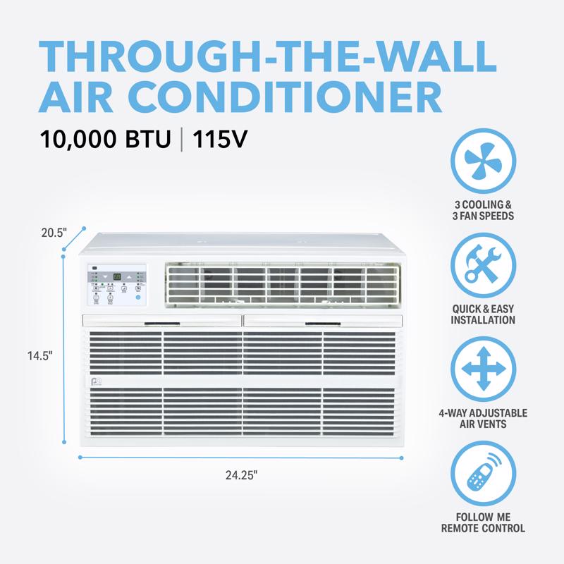 Perfect Aire 10000 BTU 115 V Through-the-Wall Air Conditioner w/Remote 450 sq ft