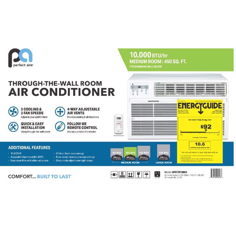 Perfect Aire 10000 BTU 115 V Through-the-Wall Air Conditioner w/Remote 450 sq ft