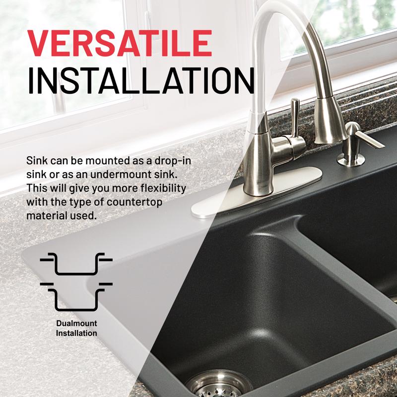 Franke Tectonite Dual Mount 33 in. W X 22 in. L Double Bowl Kitchen Sink Black