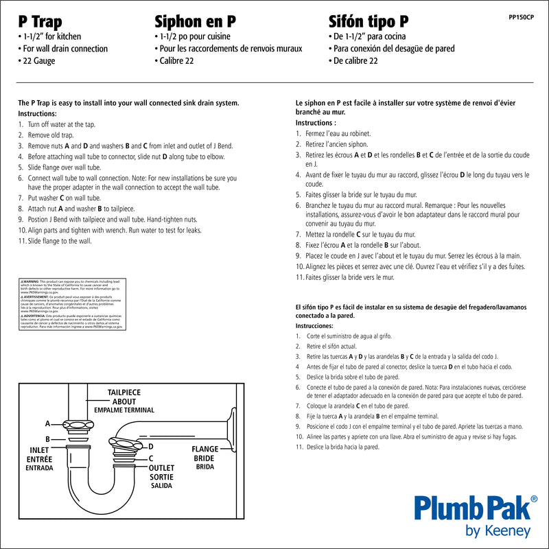Plumb Pak 1-1/2 in. D Brass P-Trap