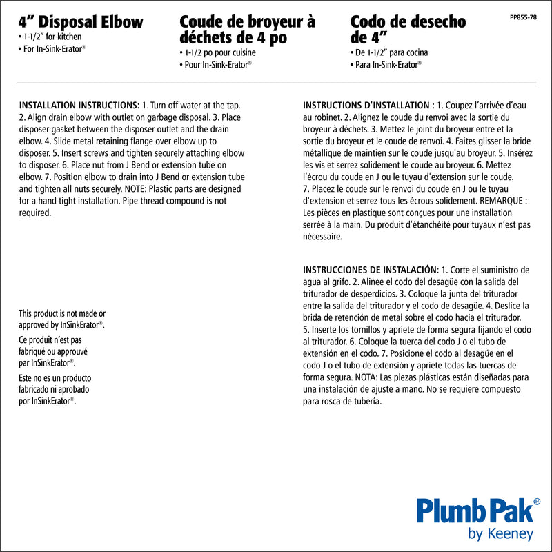 Plumb Pak Garbage Disposal Elbow Plastic 1-1/2 in.