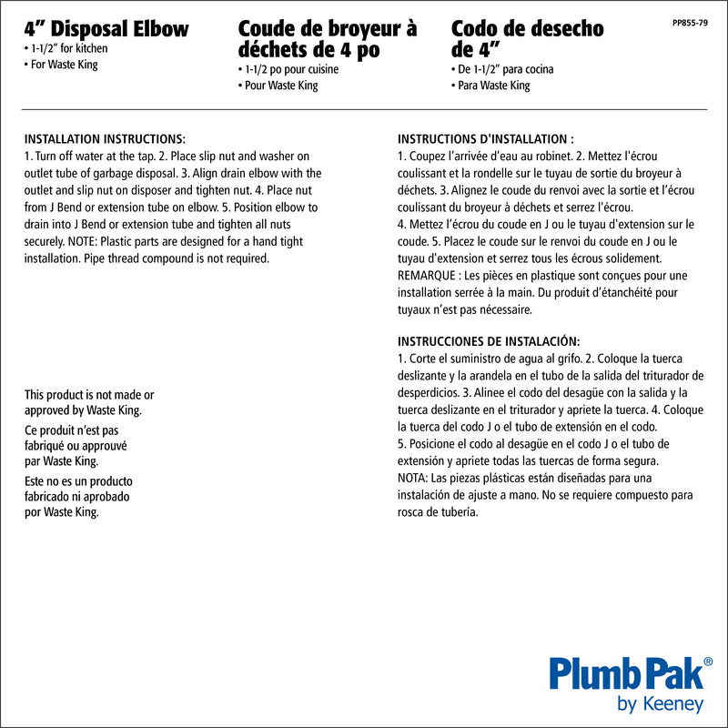 Plumb Pak Garbage Disposal Elbow Plastic 1-1/2 in.