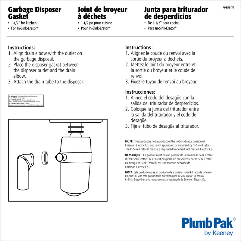 Plumb Pak Garbage Disposal Gasket Rubber 1-1/2 in.