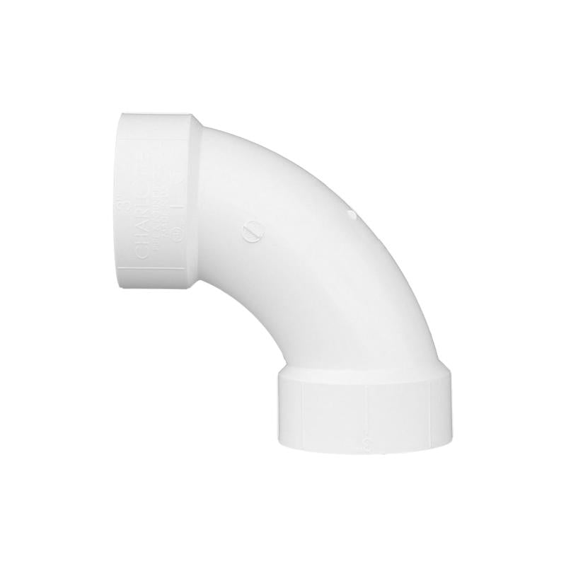 Charlotte Pipe Schedule 40 3 in. Hub X 3 in. D Hub PVC Long Sweep Elbow