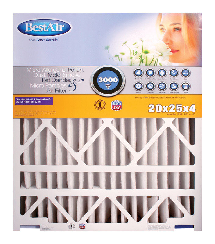 BestAir 20 in. W X 25 in. H X 4 in. 13 MERV Pleated Air Filter