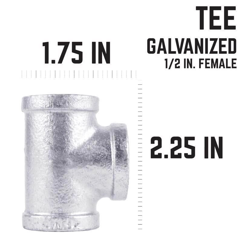 STZ Industries 1/2 in. FIP each X 1/2 in. D FIP 1/2 in. D FIP Galvanized Malleable Iron Tee