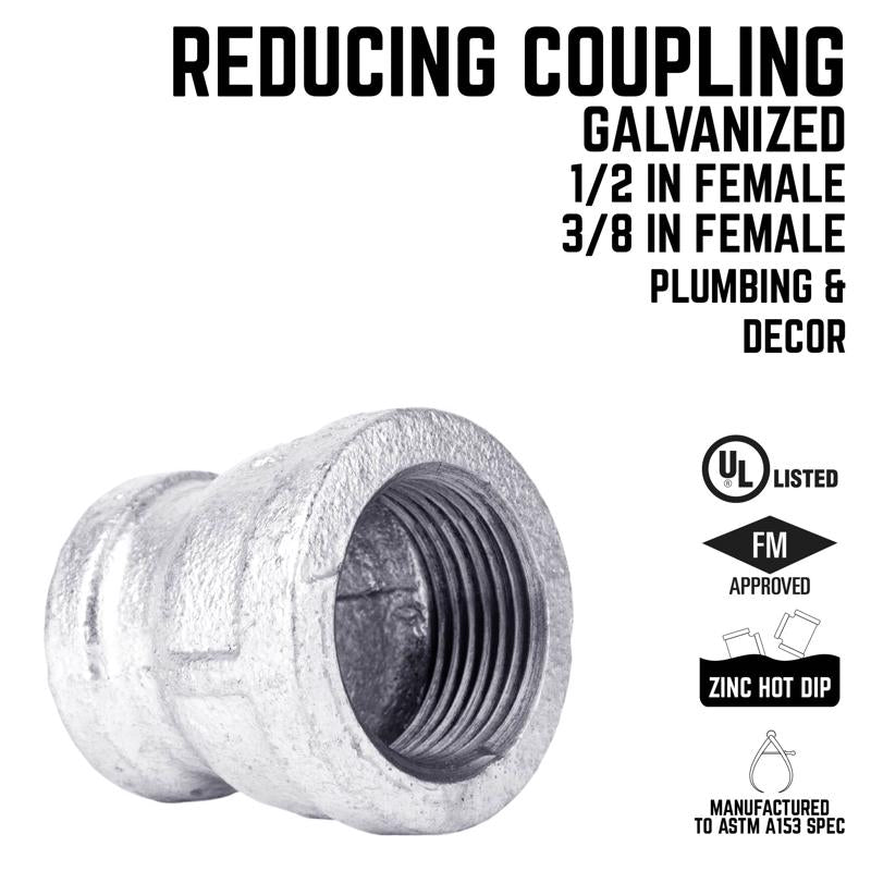 STZ Industries 1/2 in. FIP each X 3/8 in. D FIP Galvanized Malleable Iron Reducing Coupling